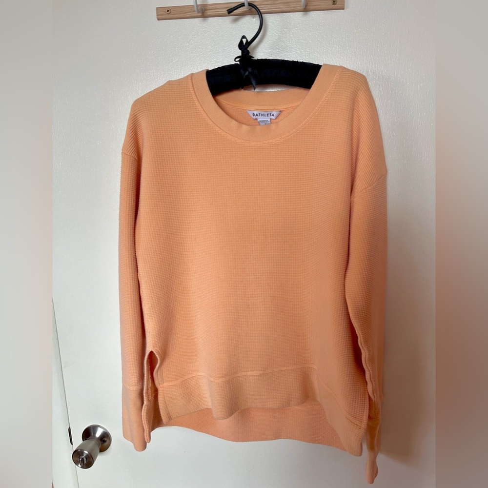 Athleta Peach Creamsicle Sherbet Waffle Pullover Long Sleeve Top, Size Small
